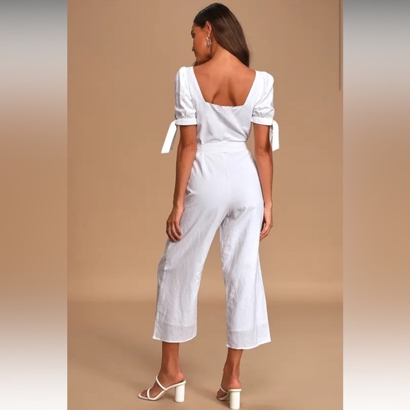 Charlie Holiday Cleo White Button-Front Puff Sleeve Culotte Jumpsuit XS - Picture 4 of 8